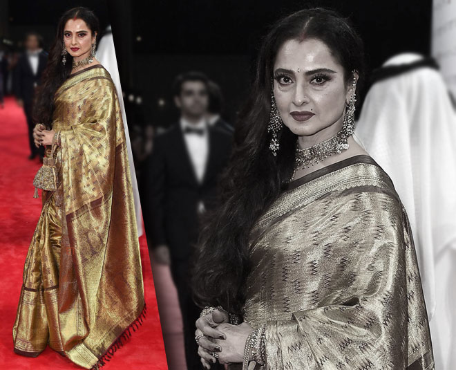 Luxurious गोल्ड साड़ी में रेखा Evergreen Rekha for her birthday